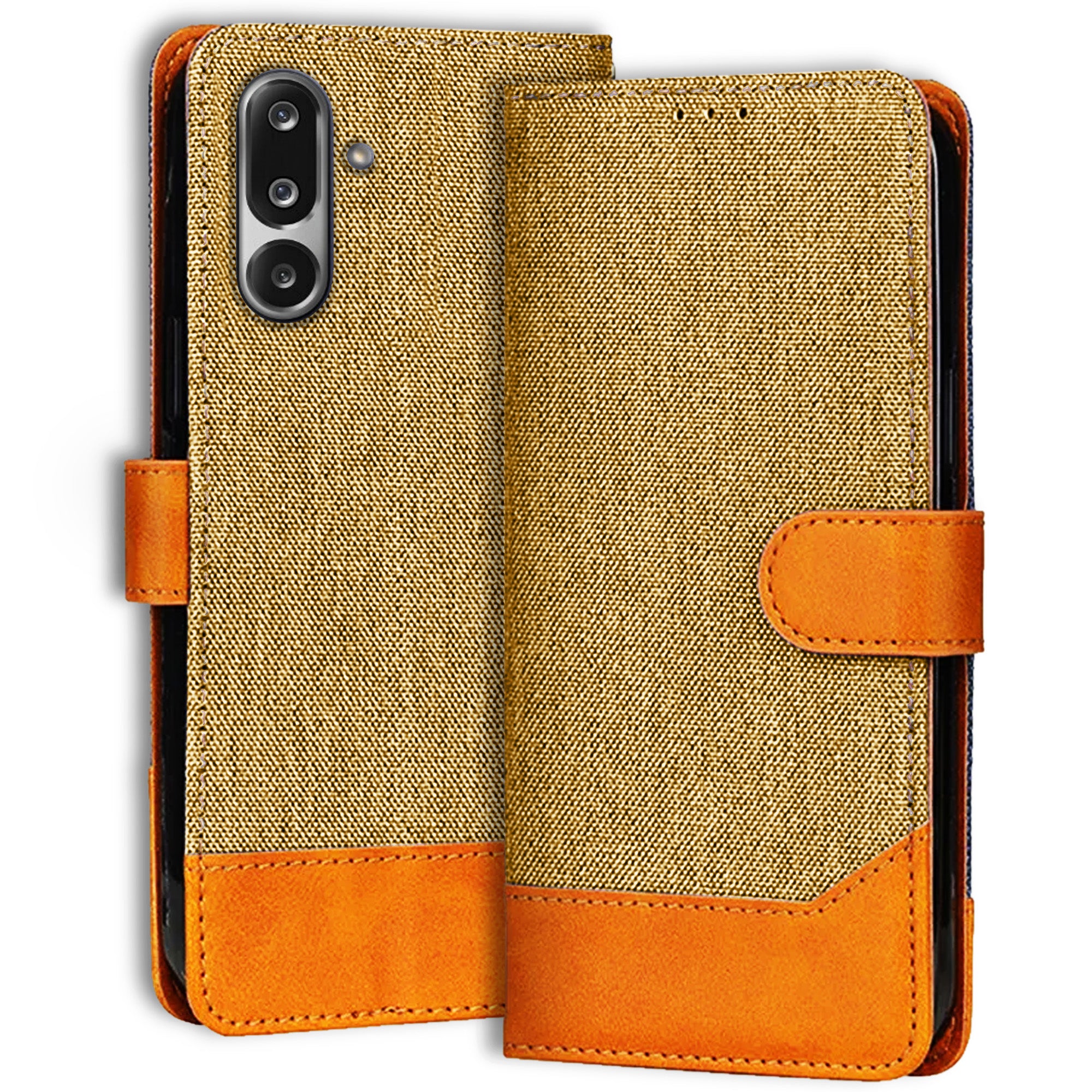 Accesorios Samsung F36 denim flip cover – Light Brown – Image 1 #color_light brown