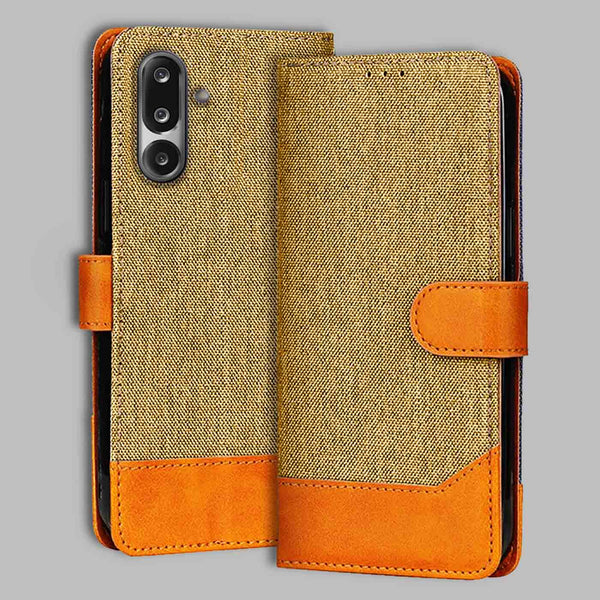 Samsung F36 5G Flip Cover — Denim, Camel Beige after a year of daily use