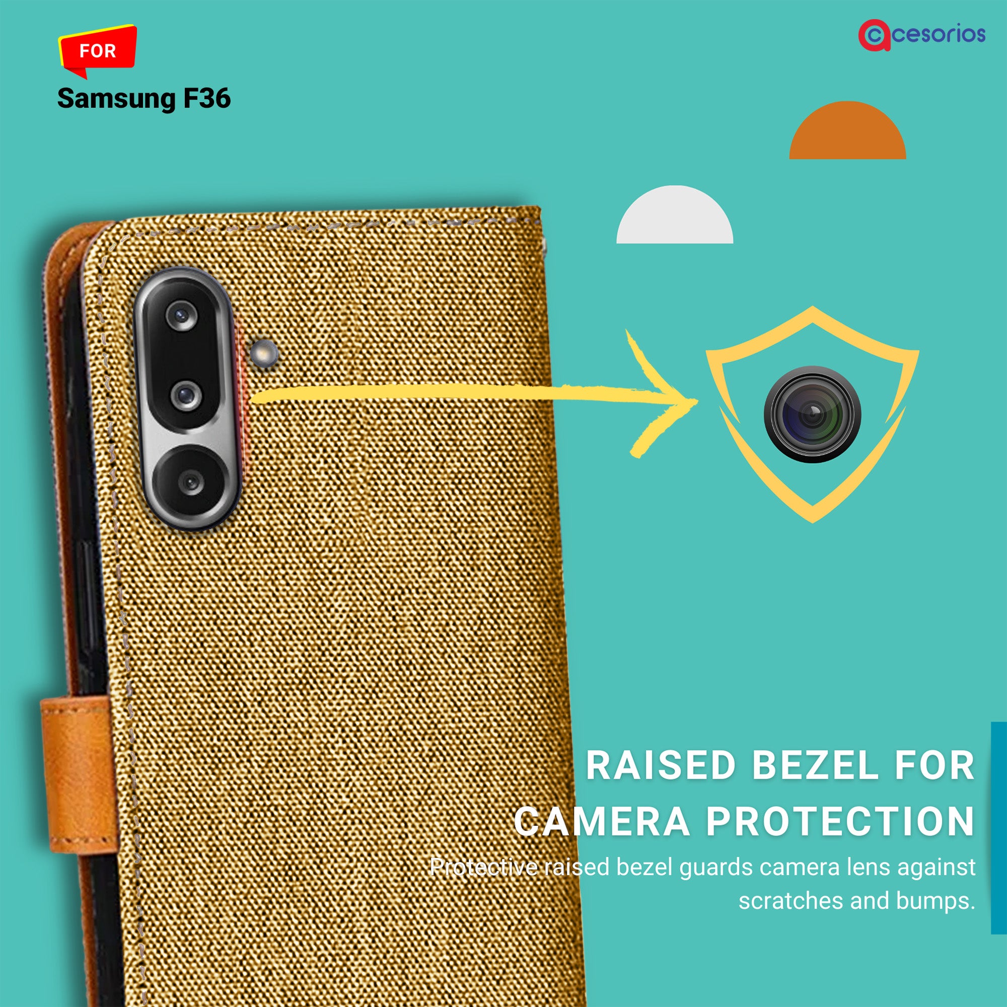 Accesorios Samsung F36 denim flip cover – Light Brown – Image 2 #color_light brown
