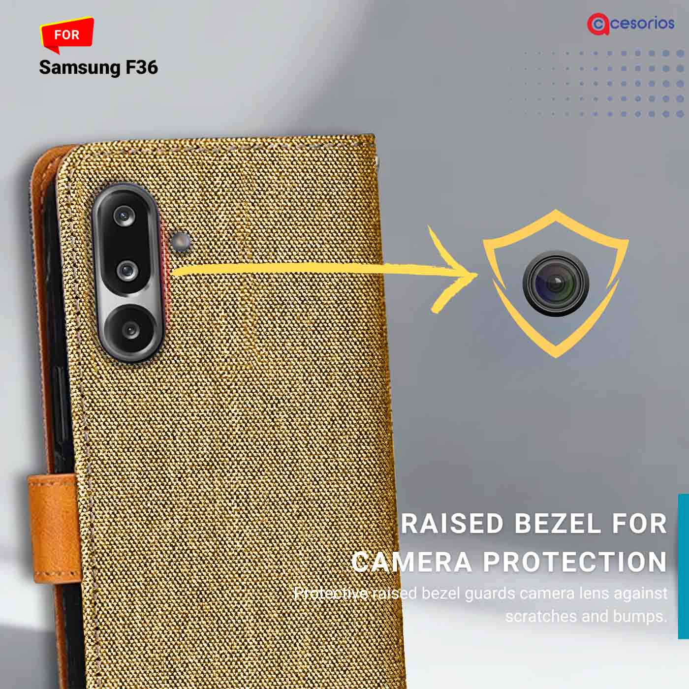 Denim & Leather back panel — Samsung F36 5G in Light Brown mobile case