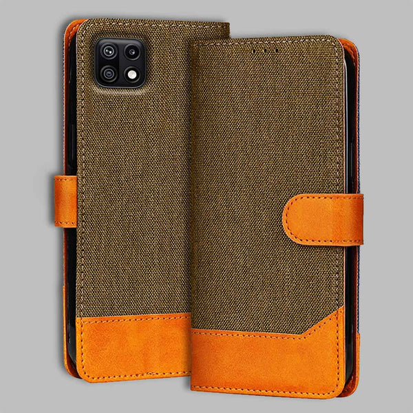 Samsung F42 5G Flip Cover — Denim, Walnut Brown after a year of daily use