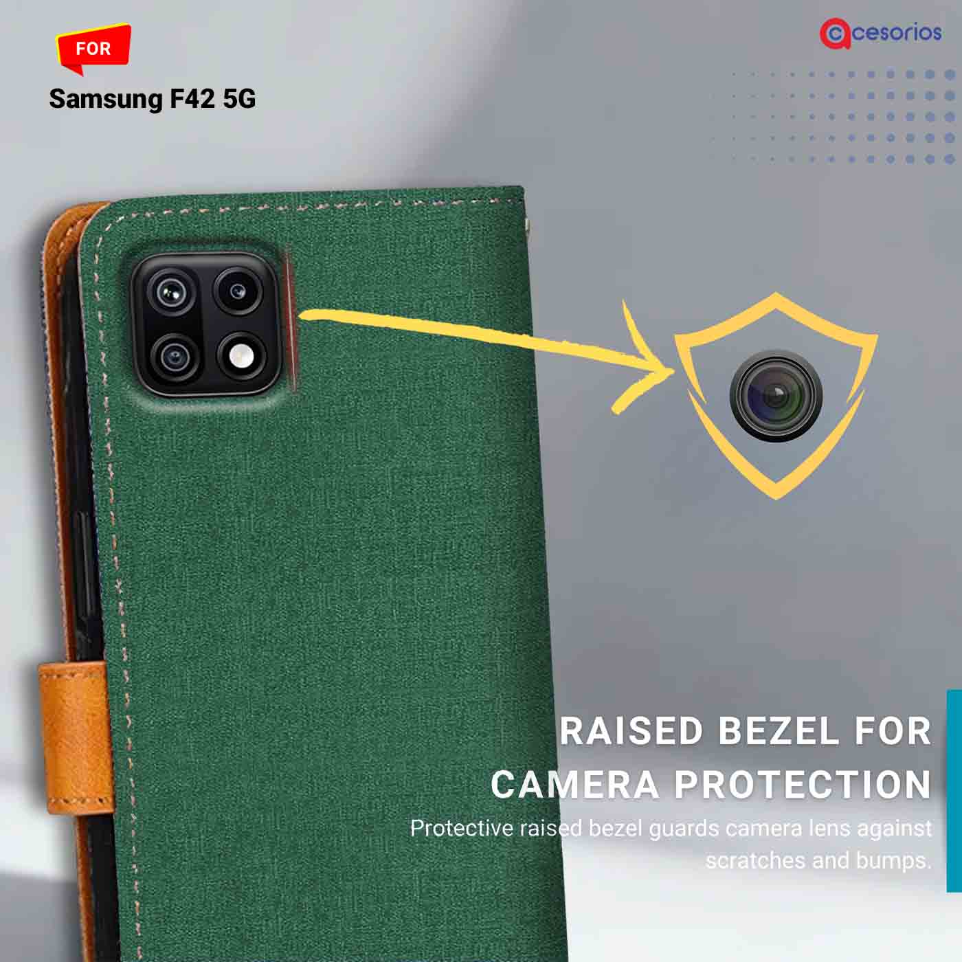 Accesorios Samsung F42 5G denim flip cover – Green – Image 2 #color_g