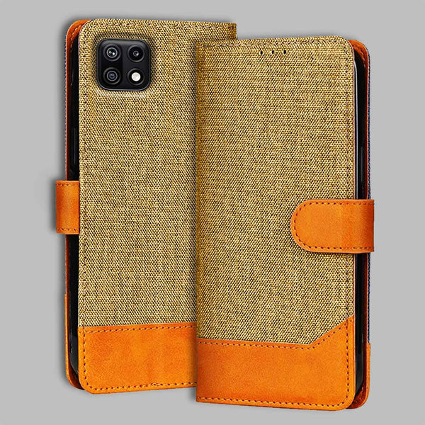 Samsung F42 5G Flip Cover — Denim, Camel Beige after a year of daily use