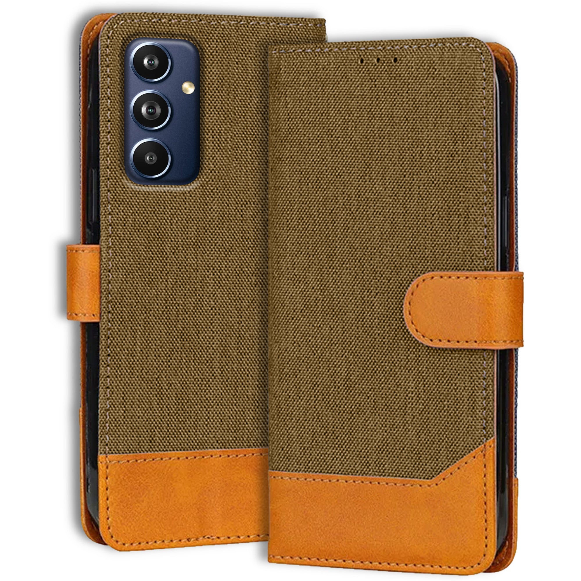 Accesorios Samsung F54 5G denim flip cover – Dark Brown – Image 1 #color_dark brown