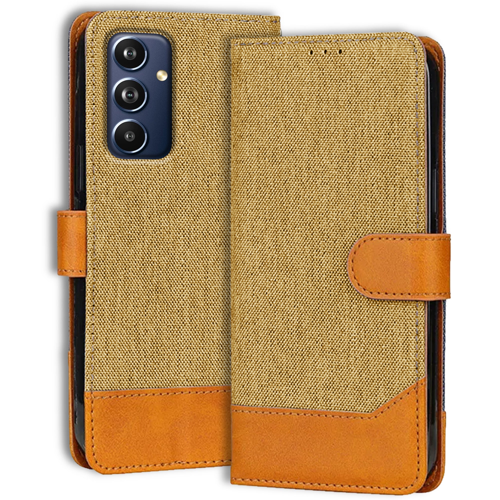 Accesorios Samsung F54 5G denim flip cover – Light Brown – Image 1 #color_light brown