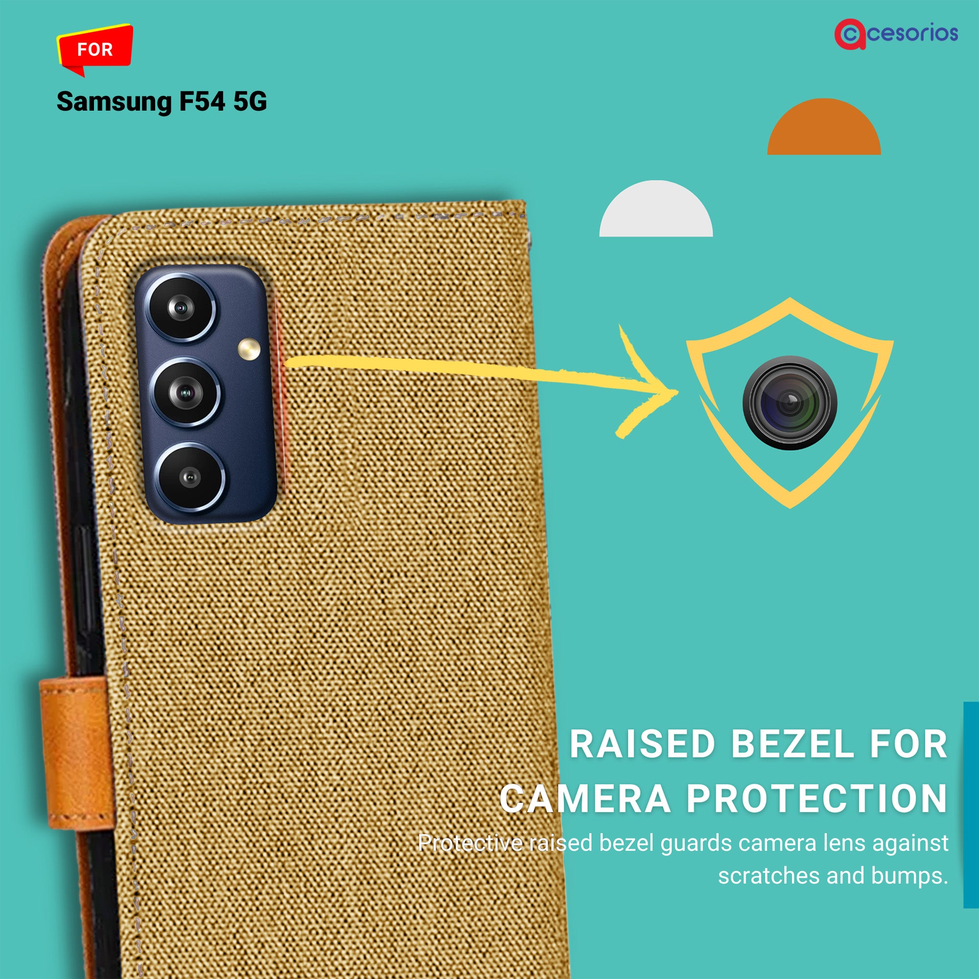 Accesorios Samsung F54 5G denim flip cover – Light Brown – Image 2 #color_light brown
