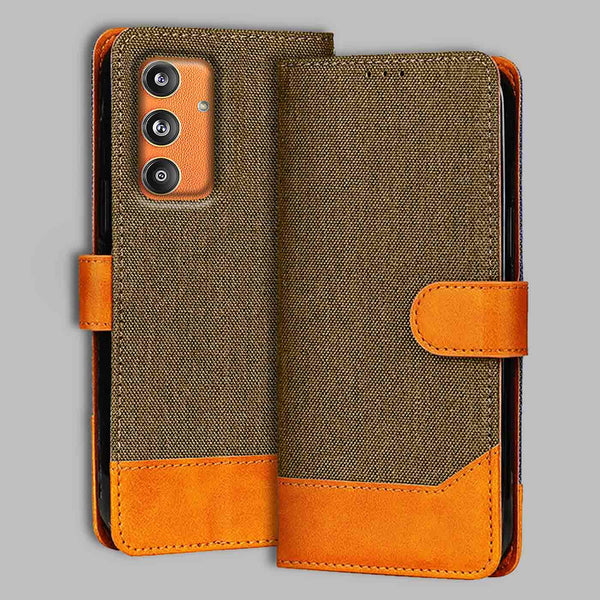 Samsung F55 5G Flip Cover — Denim, Walnut Brown after a year of daily use