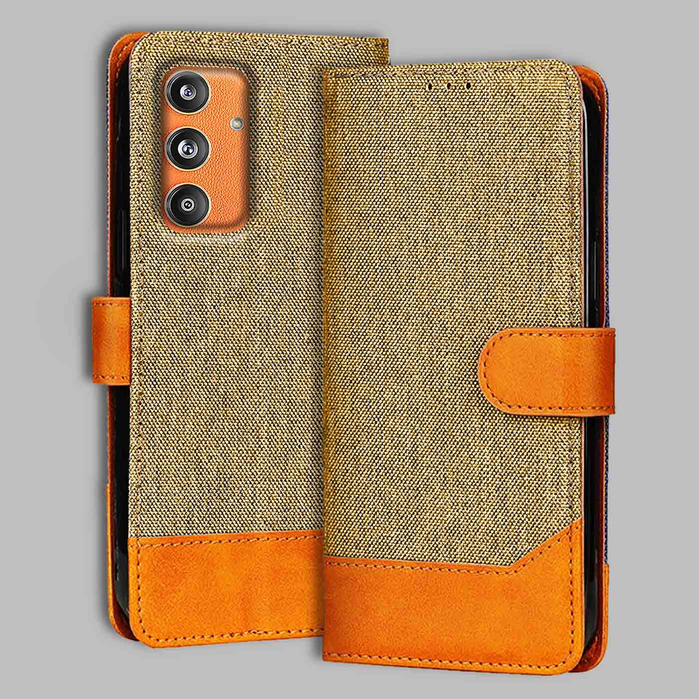 Accesorios Samsung F55 5G denim flip cover – Light Brown – Image 1 #color_light b