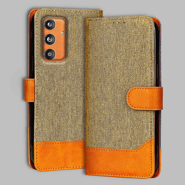Samsung F55 5G Flip Cover — Denim, Camel Beige after a year of daily use