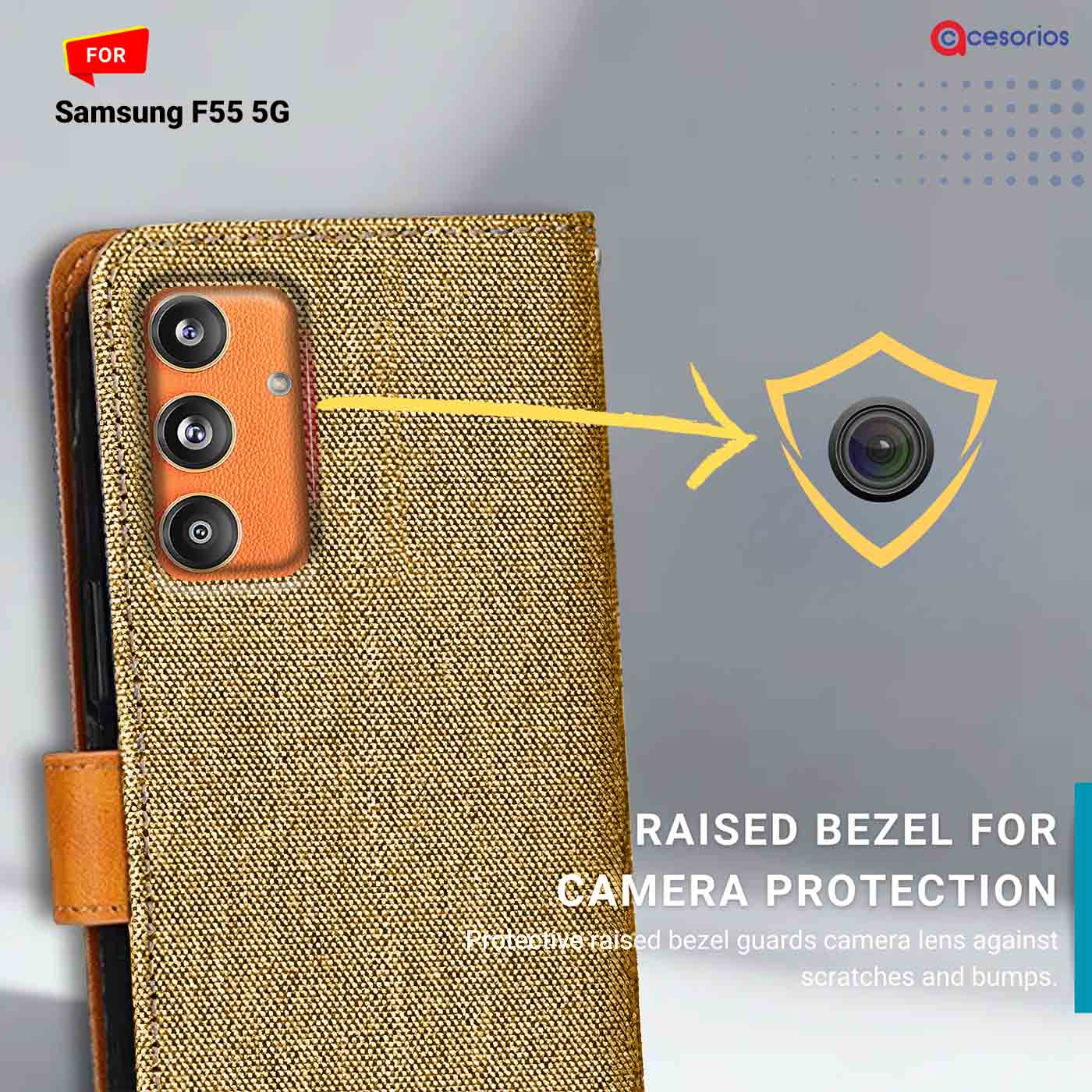 Accesorios Samsung F55 5G denim flip cover – Light Brown – Image 2 #color_light b