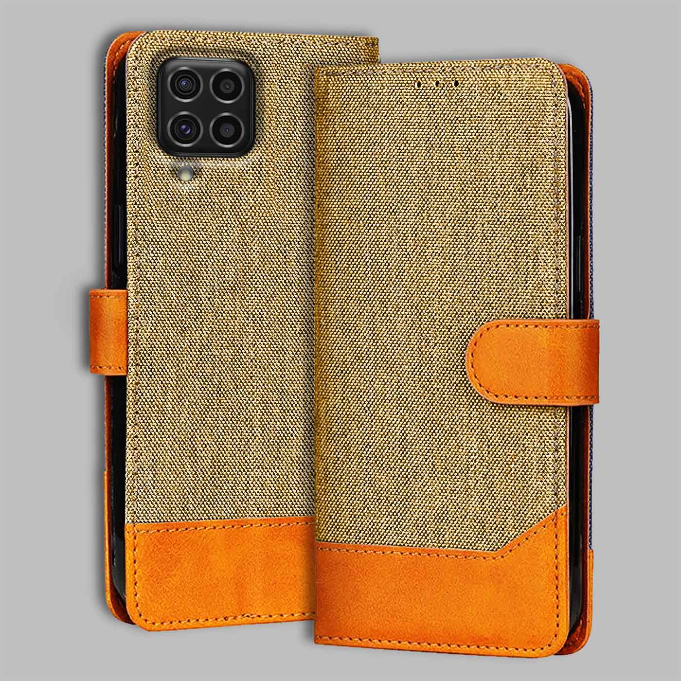 Accesorios Samsung F62 denim flip cover – Light Brown – Image 1 #color_light b