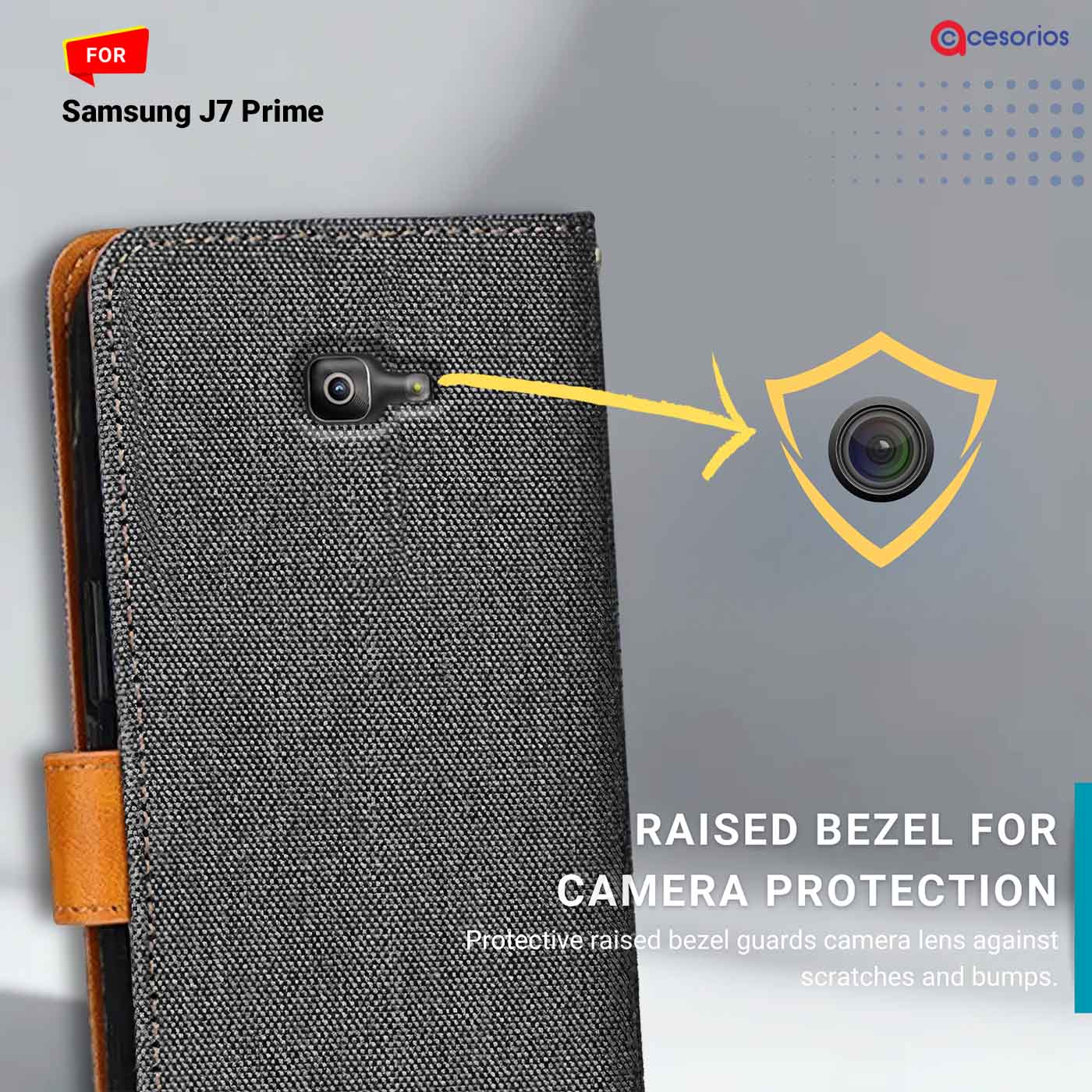 Denim & Leather back panel — Samsung J7 Prime in Grey mobile case