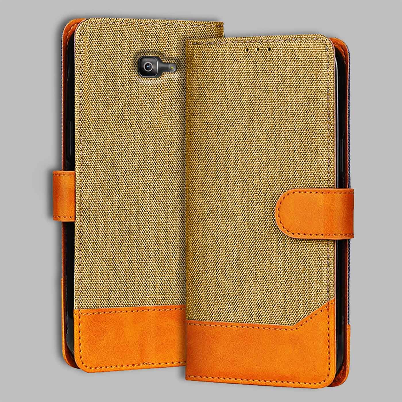 Samsung J7 Prime 2 flip cover in Light Brown — front view by Accesorios