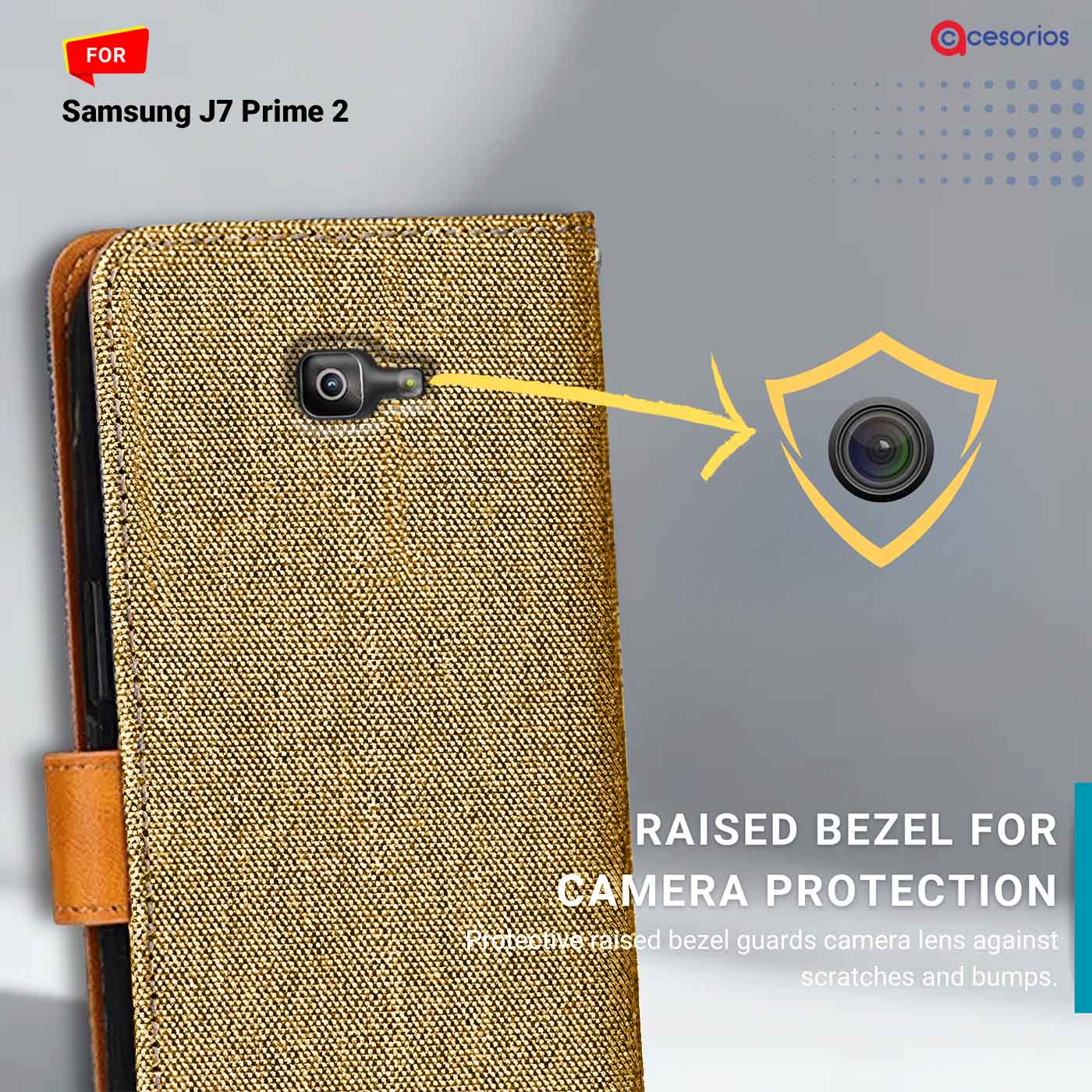 Denim & Leather back panel — Samsung J7 Prime 2 in Light Brown mobile case