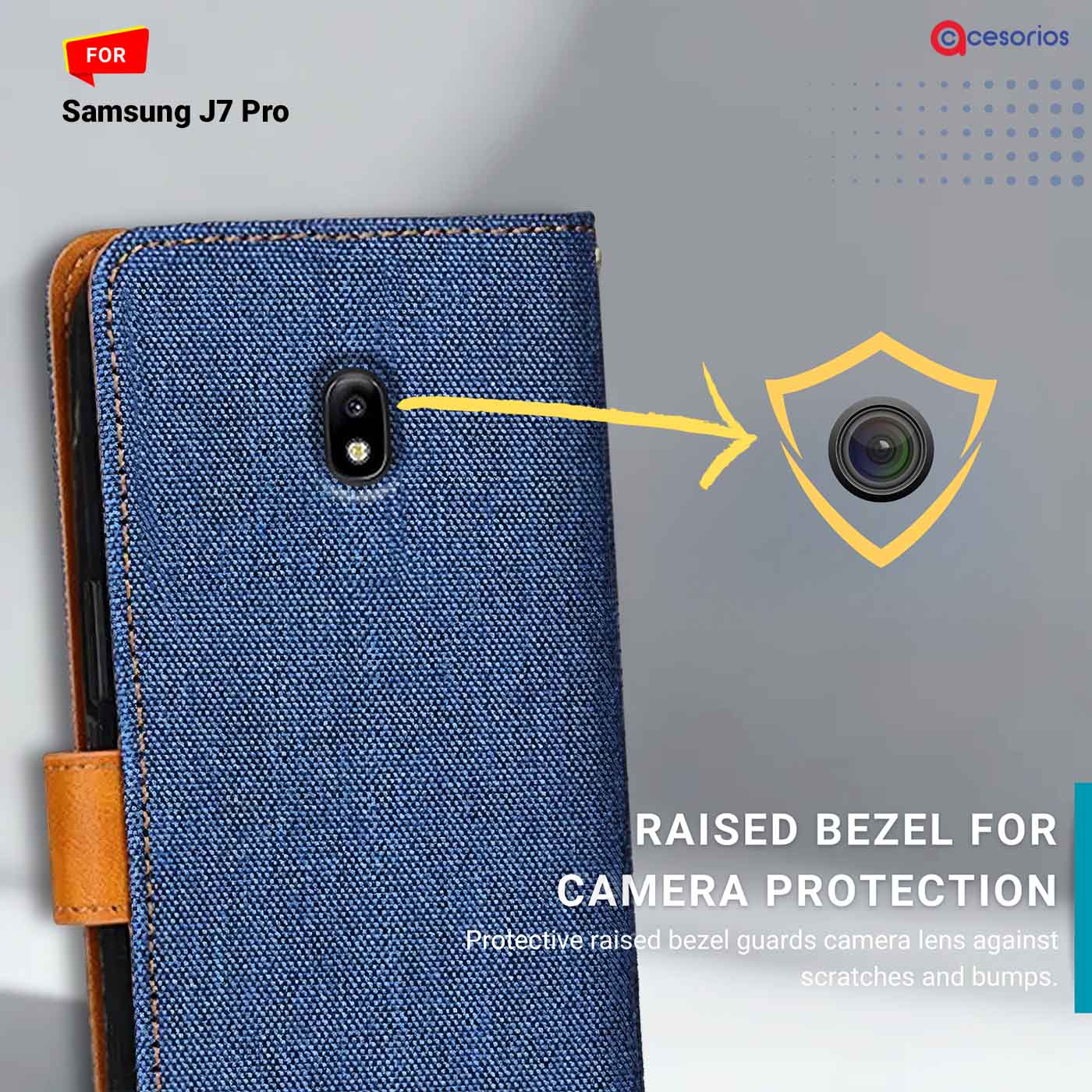 Denim & Leather back panel — Samsung J7 Pro in Blue mobile case