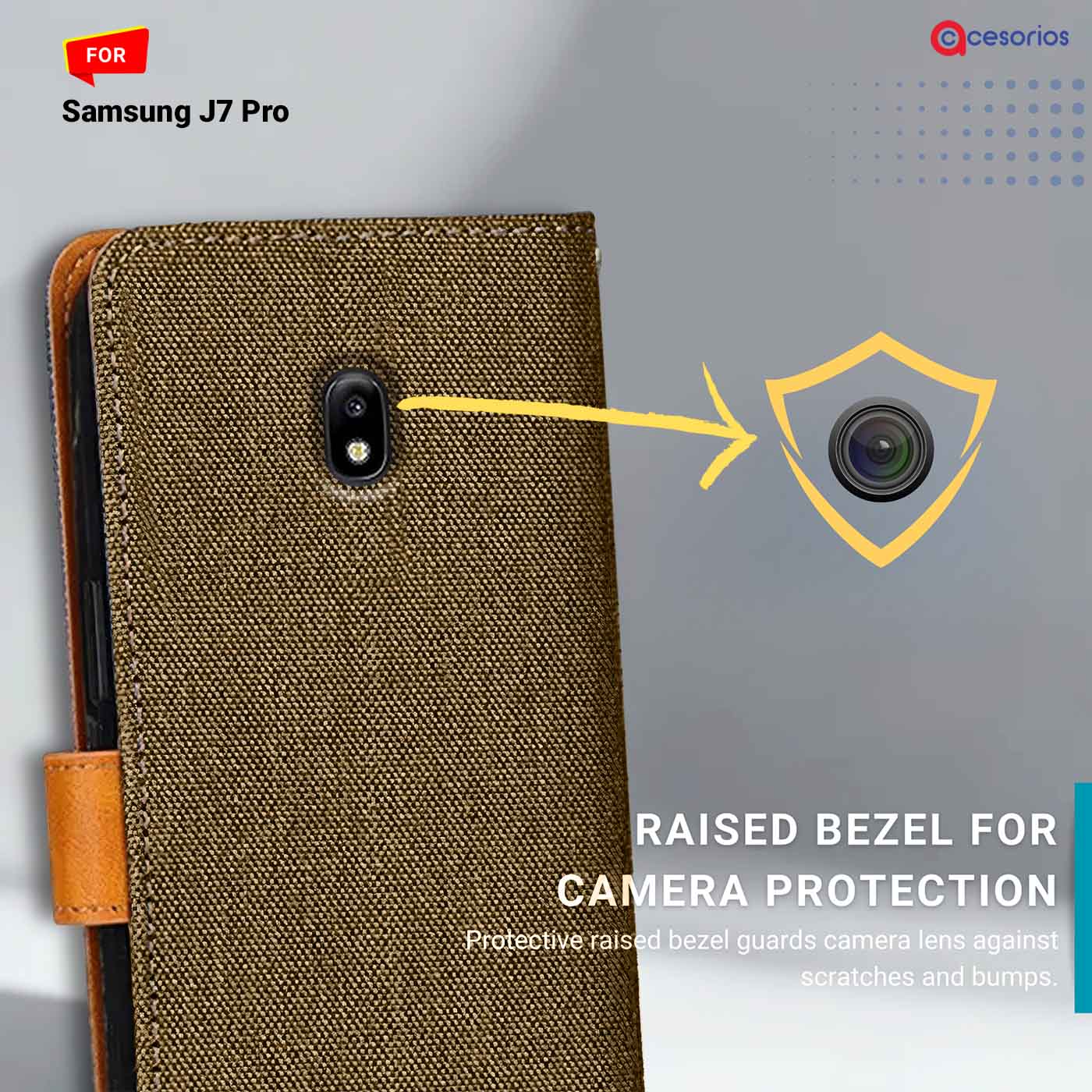 Denim & Leather back panel — Samsung J7 Pro in Dark Brown mobile case