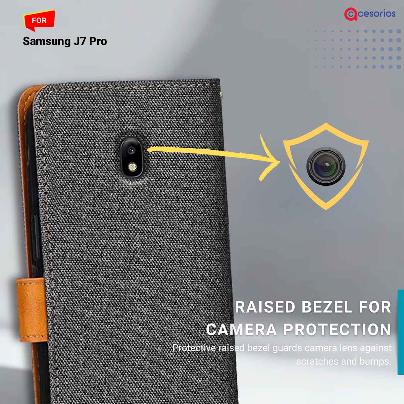 Denim & Leather back panel — Samsung J7 Pro in Grey mobile case
