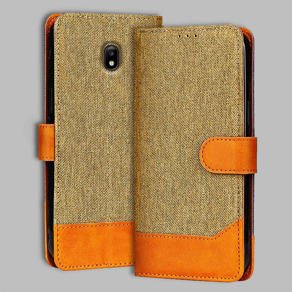 Samsung J7 Pro Flip Cover — Denim, Camel Beige after a year of daily use