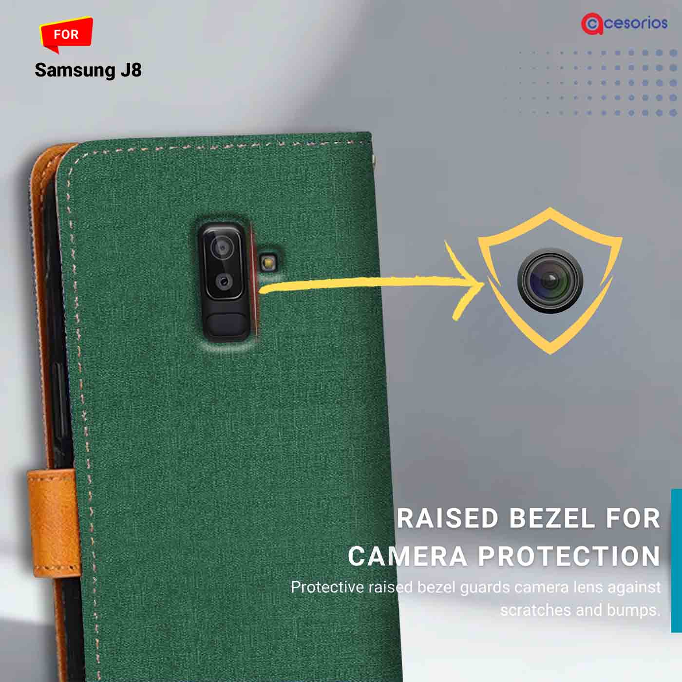 Accesorios Samsung J8 denim flip cover – Green – Image 2 #color_g