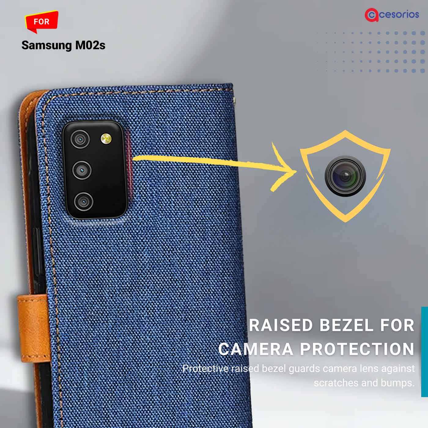 Denim & Leather back panel — Samsung M02S in Blue mobile case