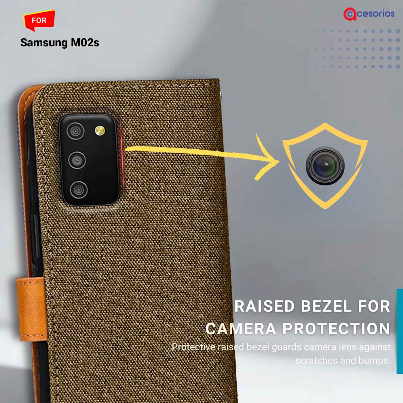 Denim & Leather back panel — Samsung M02S in Dark Brown mobile case