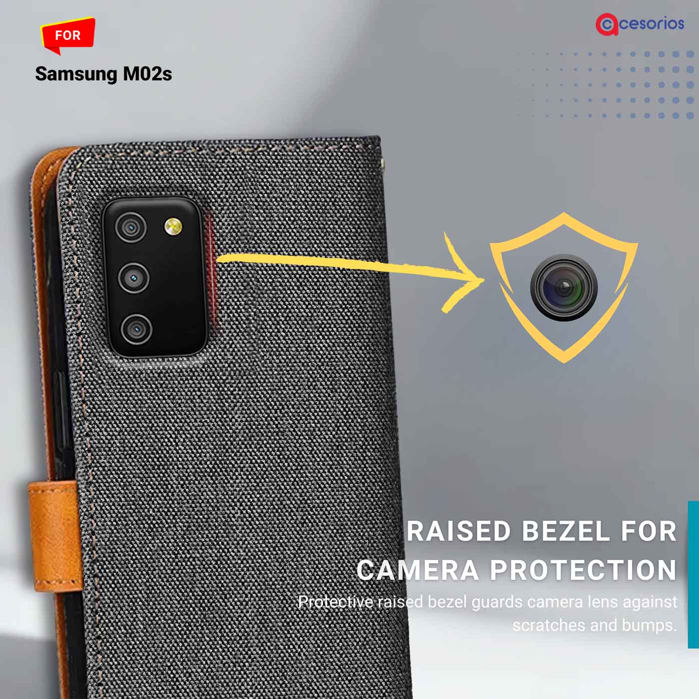 Denim & Leather back panel — Samsung M02S in Grey mobile case