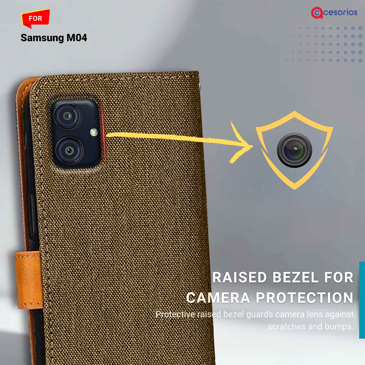 Denim & Leather back panel — Samsung M04 in Dark Brown mobile case
