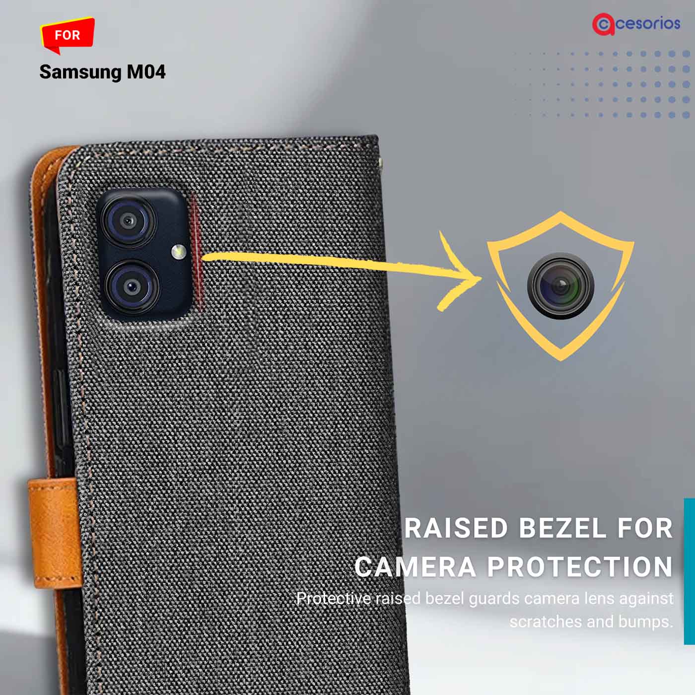 Denim & Leather back panel — Samsung M04 in Grey mobile case