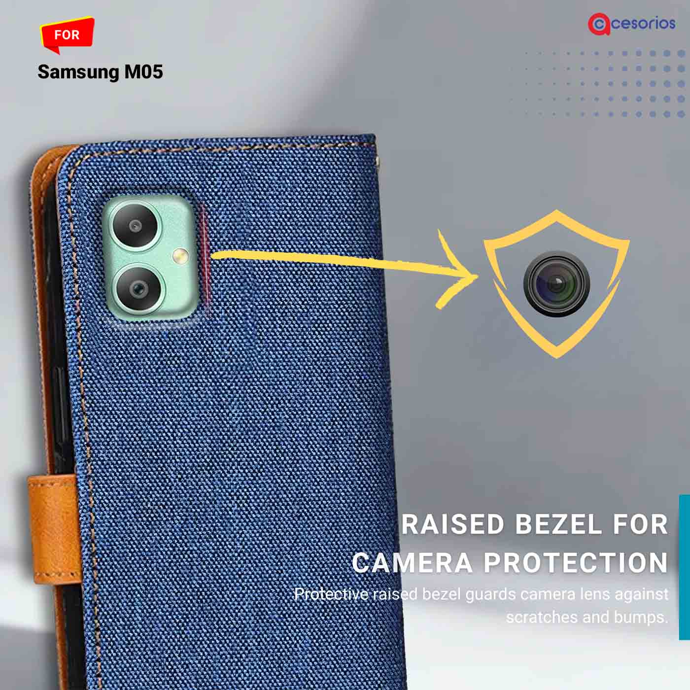 Denim & Leather back panel — Samsung M05 in Blue mobile case