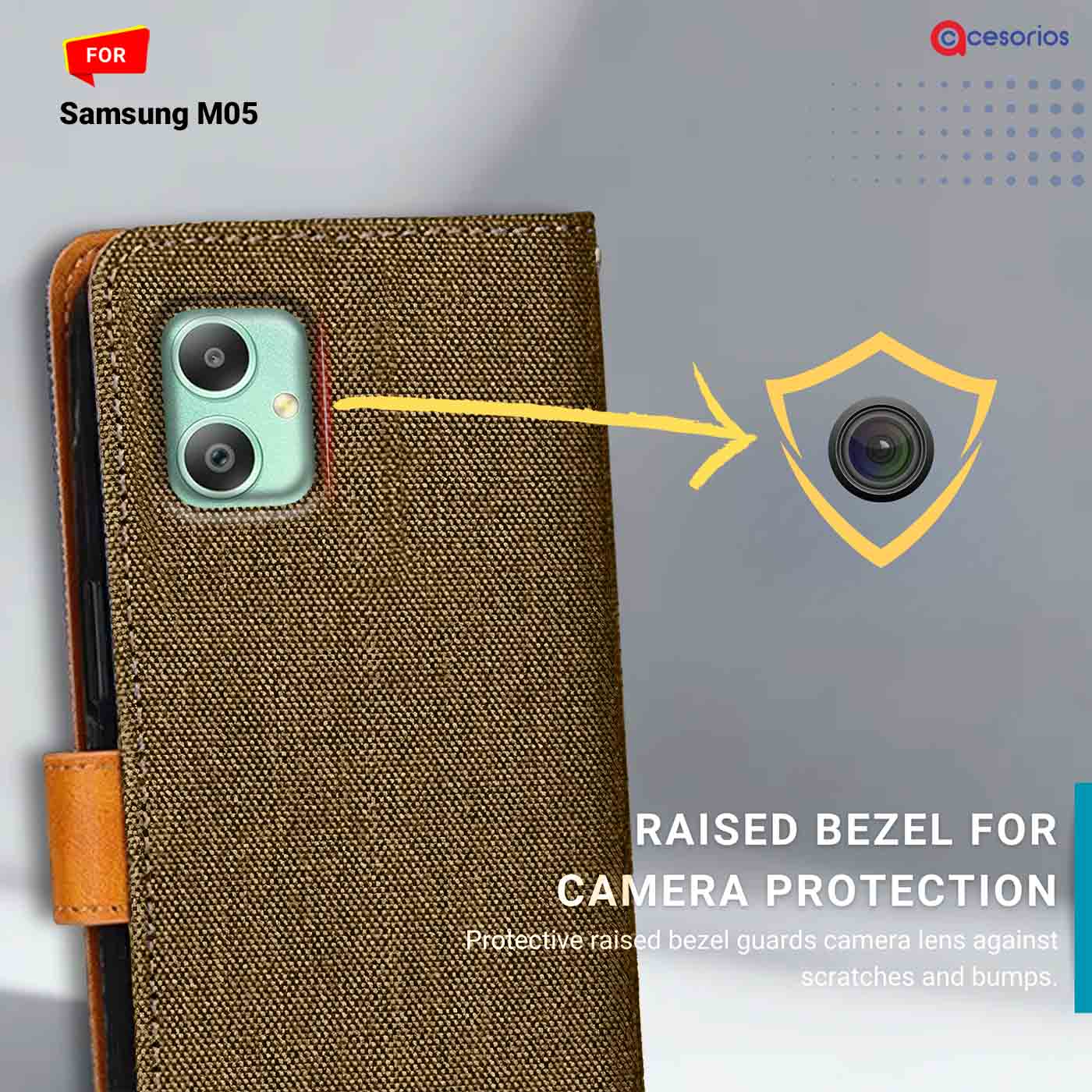 Denim & Leather back panel — Samsung M05 in Dark Brown mobile case