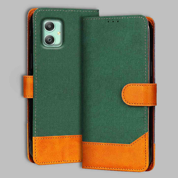Samsung M05 Flip Cover — Chambray, Forest Green after a year of daily use