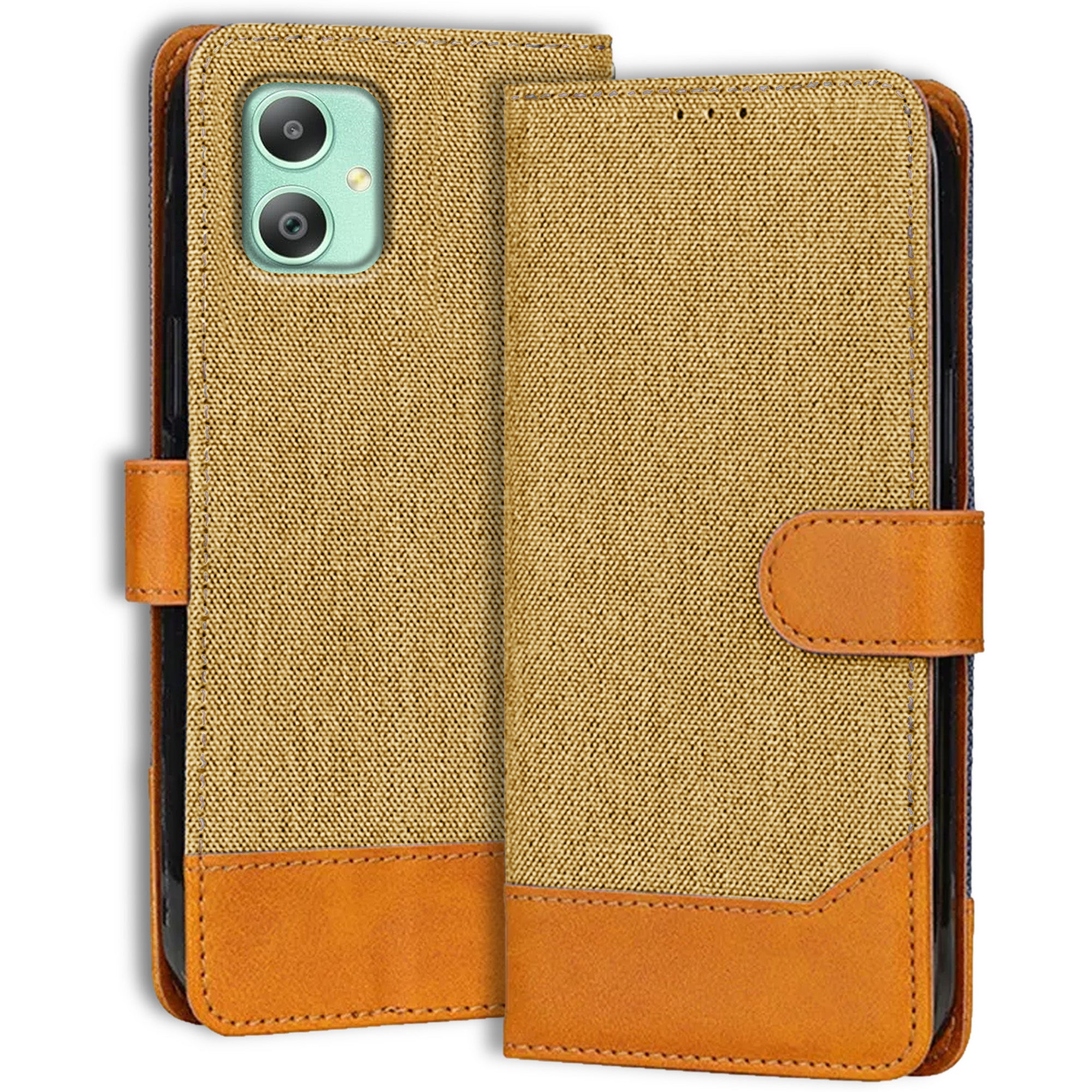 Accesorios Samsung M05 denim flip cover – Light Brown – Image 1 #color_light brown