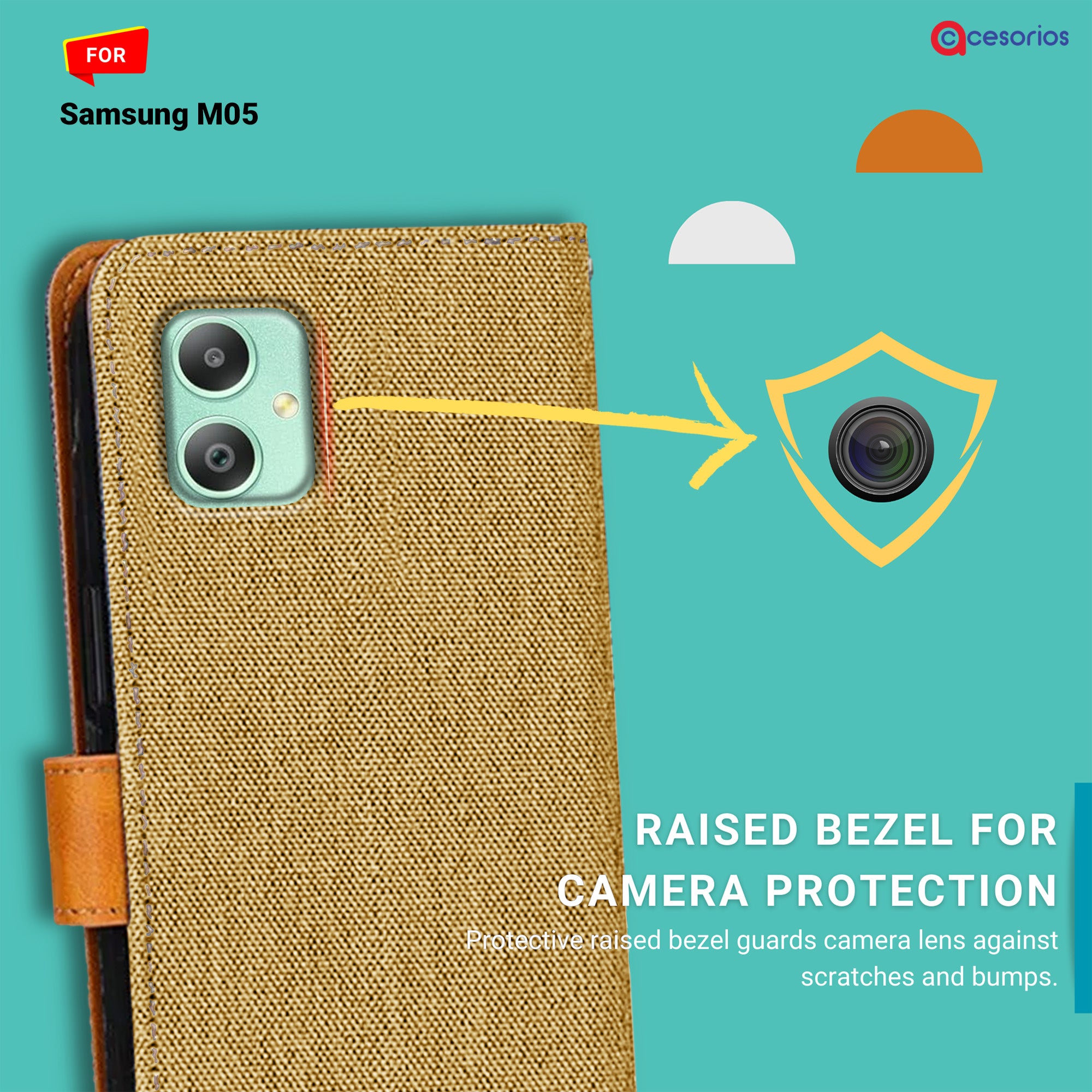 Accesorios Samsung M05 denim flip cover – Light Brown – Image 2 #color_light brown