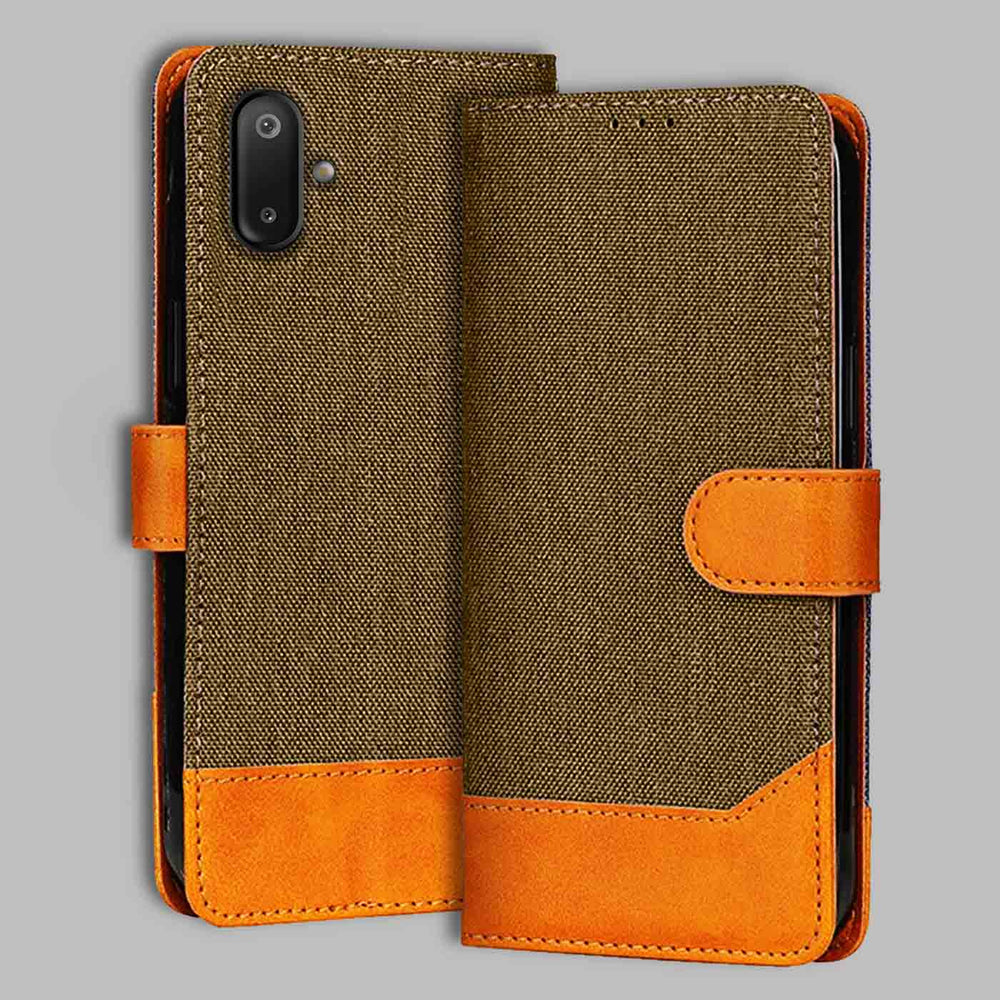 Samsung M06 5G flip cover in Dark Brown — front view by Accesorios