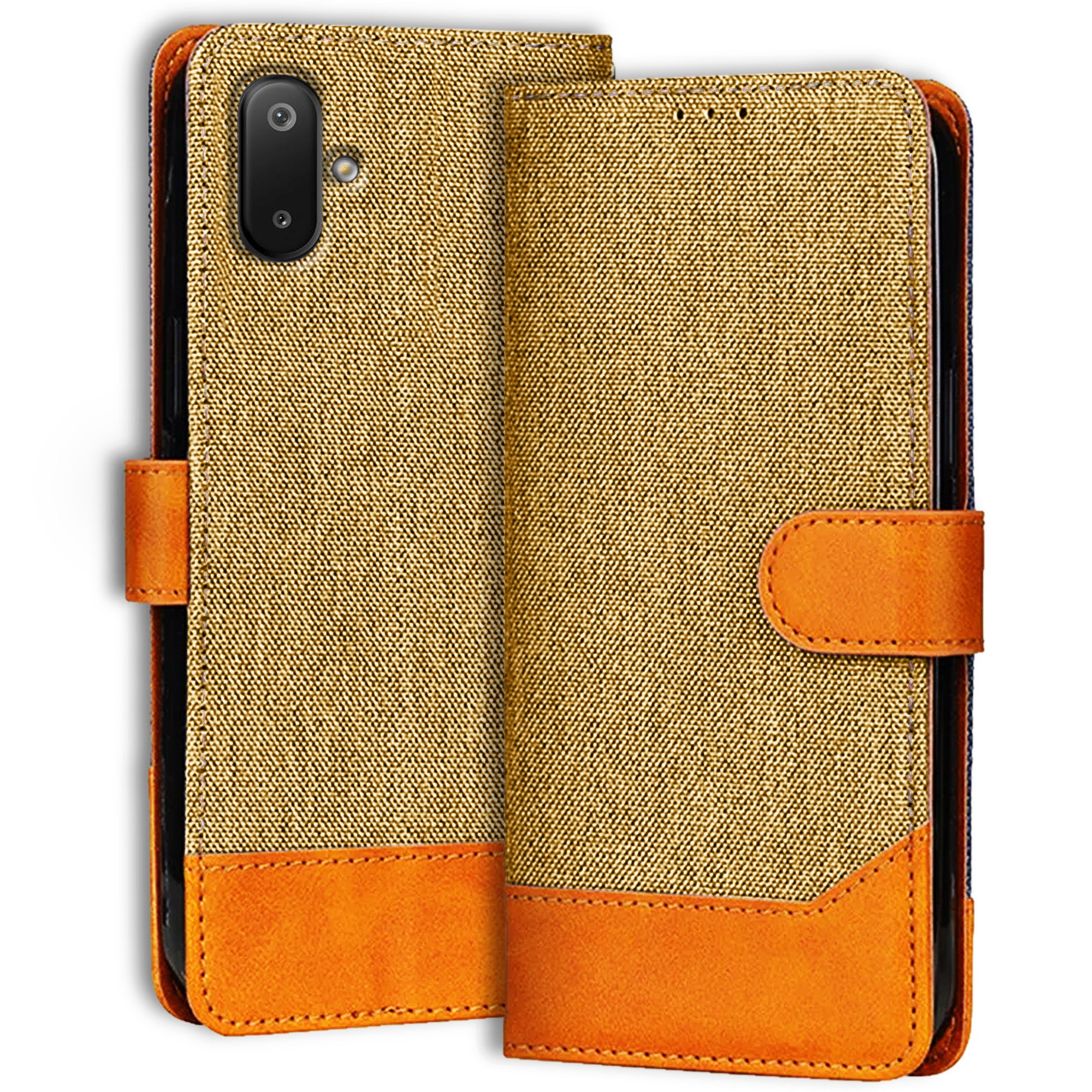 Accesorios Samsung M06 5G denim flip cover – Light Brown – Image 1 #color_light brown