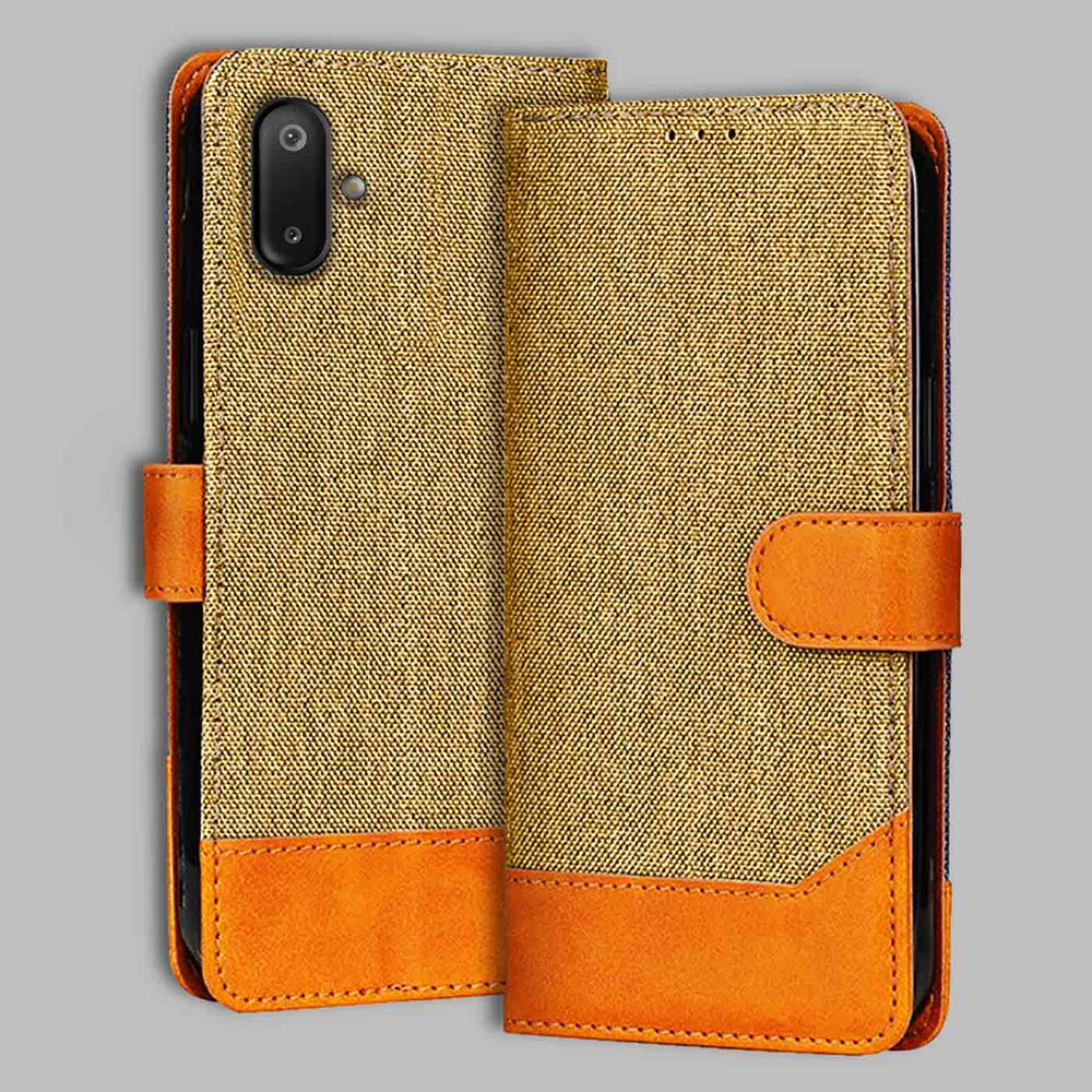Samsung M06 5G flip cover in Light Brown — front view by Accesorios