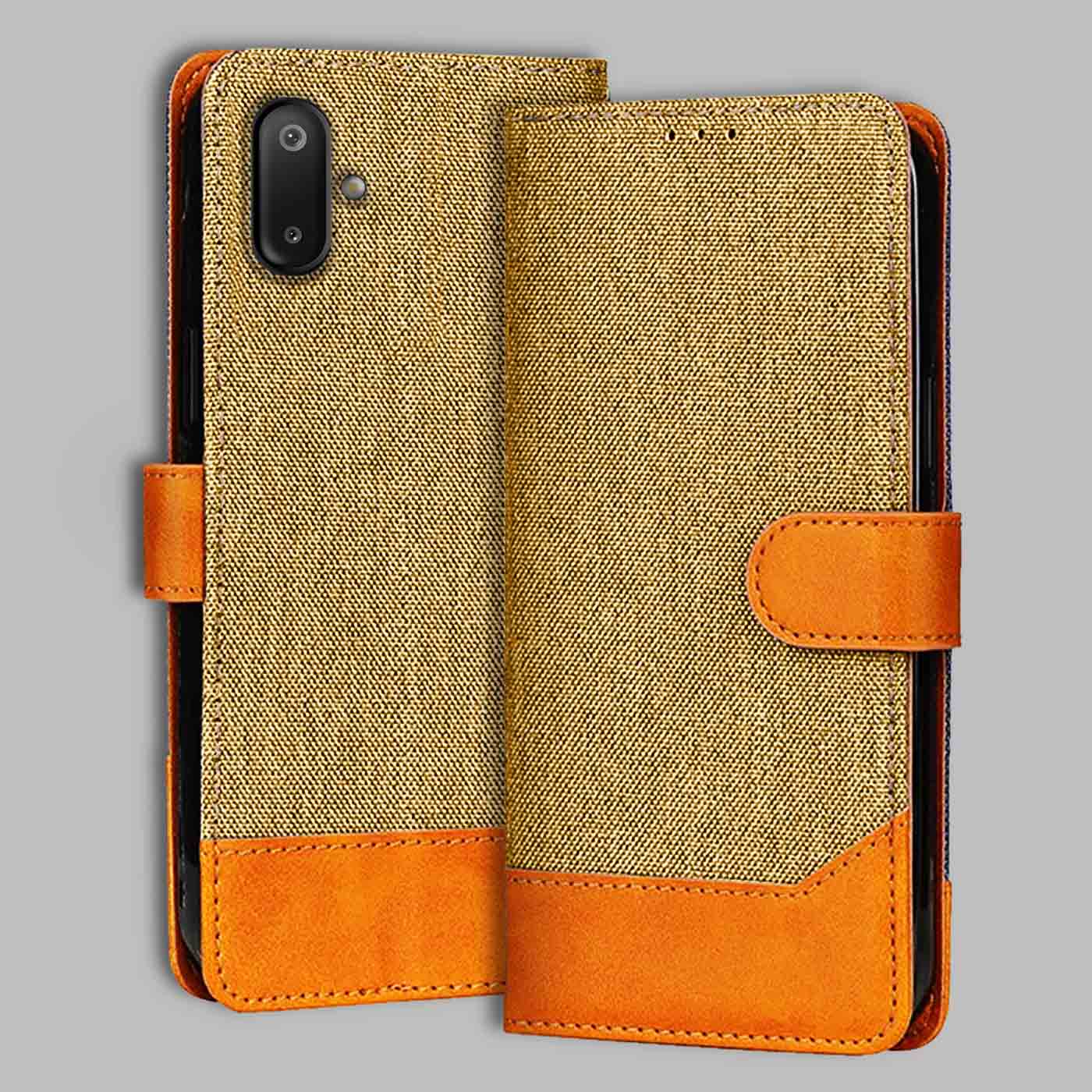 Accesorios Samsung M06 5G denim flip cover – Light Brown – Image 1 #color_light b