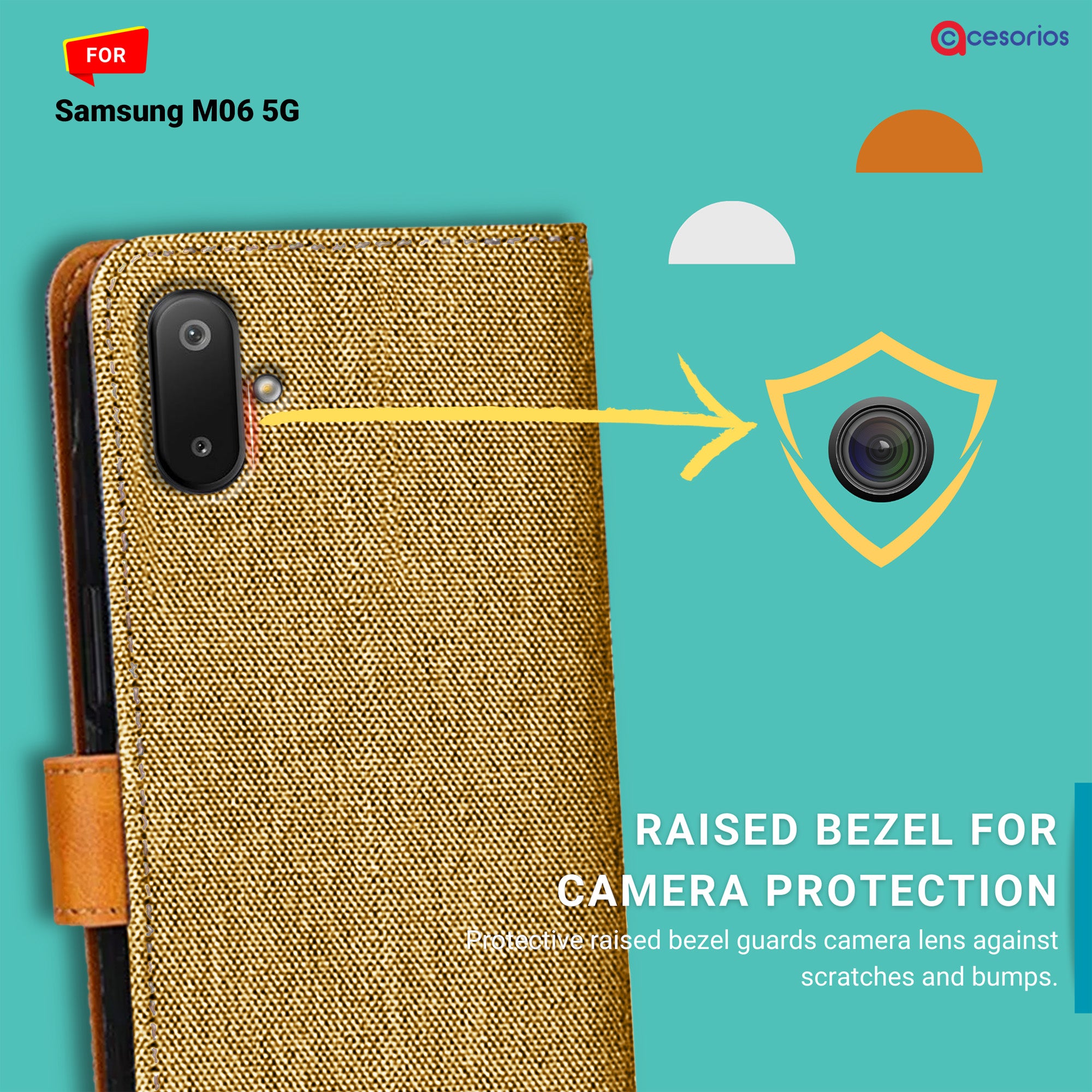 Accesorios Samsung M06 5G denim flip cover – Light Brown – Image 2 #color_light brown