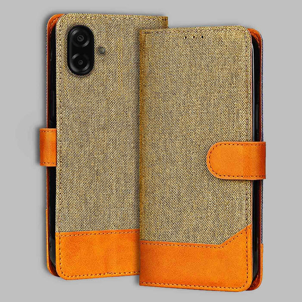 Samsung M07 5G Flip Cover — Denim, Camel Beige after a year of daily use