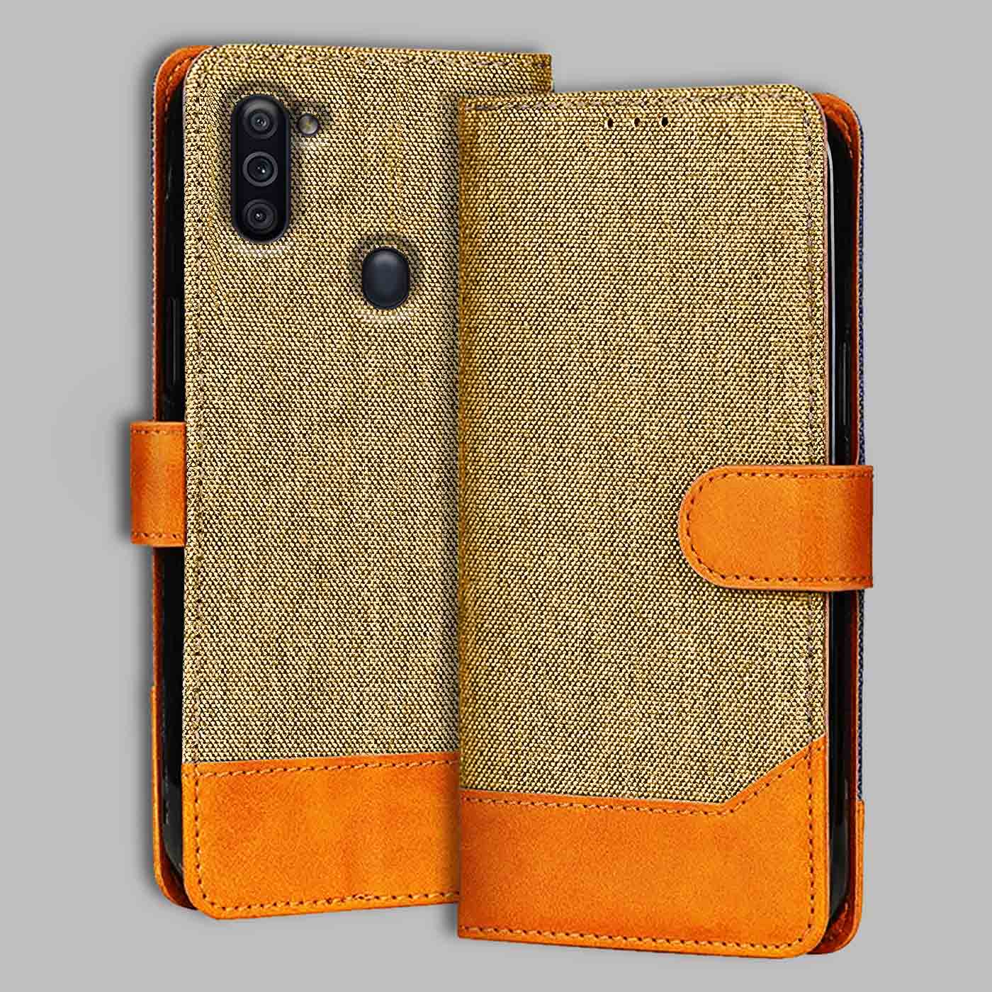Accesorios Samsung M11 denim flip cover – Light Brown – Image 1 #color_light b