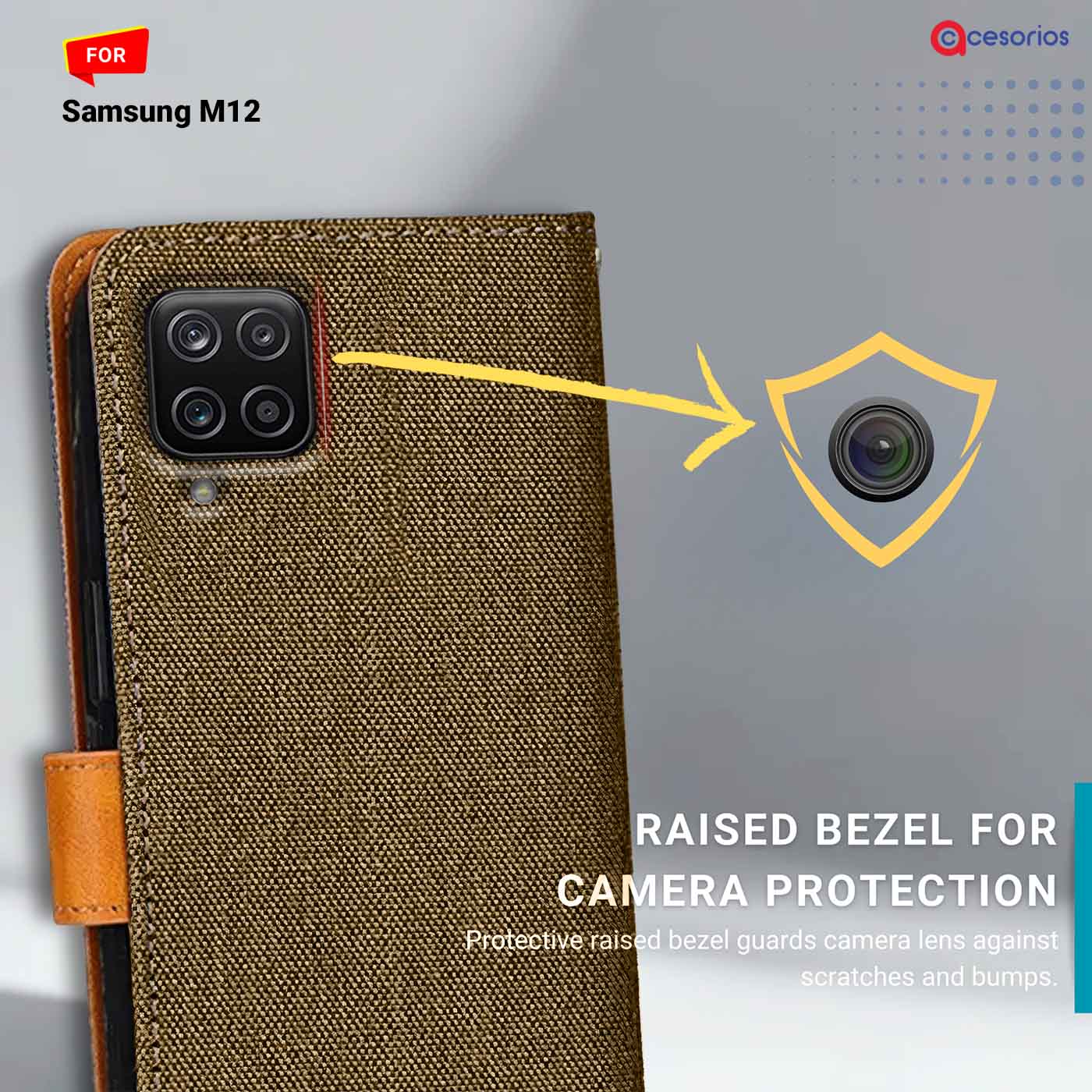 Denim & Leather back panel — Samsung M12 in Dark Brown mobile case