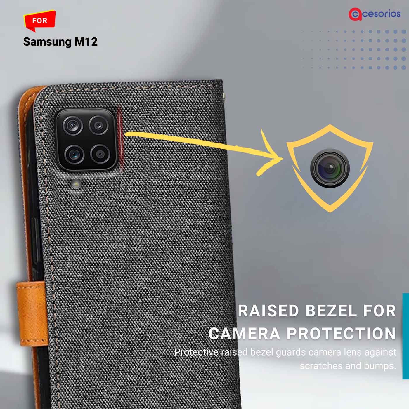 Denim & Leather back panel — Samsung M12 in Grey mobile case