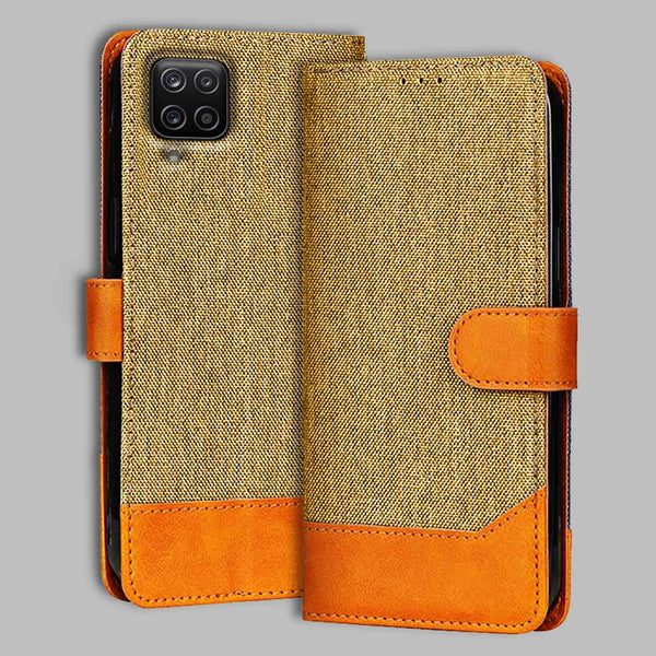 Samsung M12 Flip Cover — Denim, Camel Beige after a year of daily use