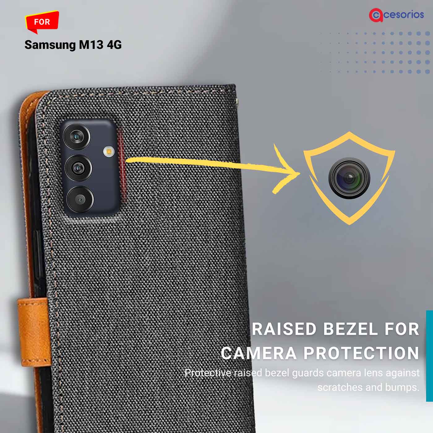 Accesorios Samsung M13 4G denim flip cover – Grey – Image 2 #color_