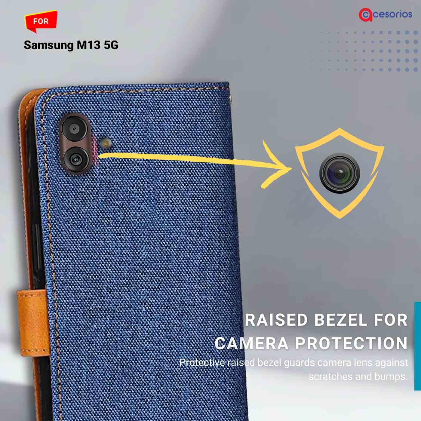 Accesorios Samsung M13 5G denim flip cover – Blue – Image 2 #color_