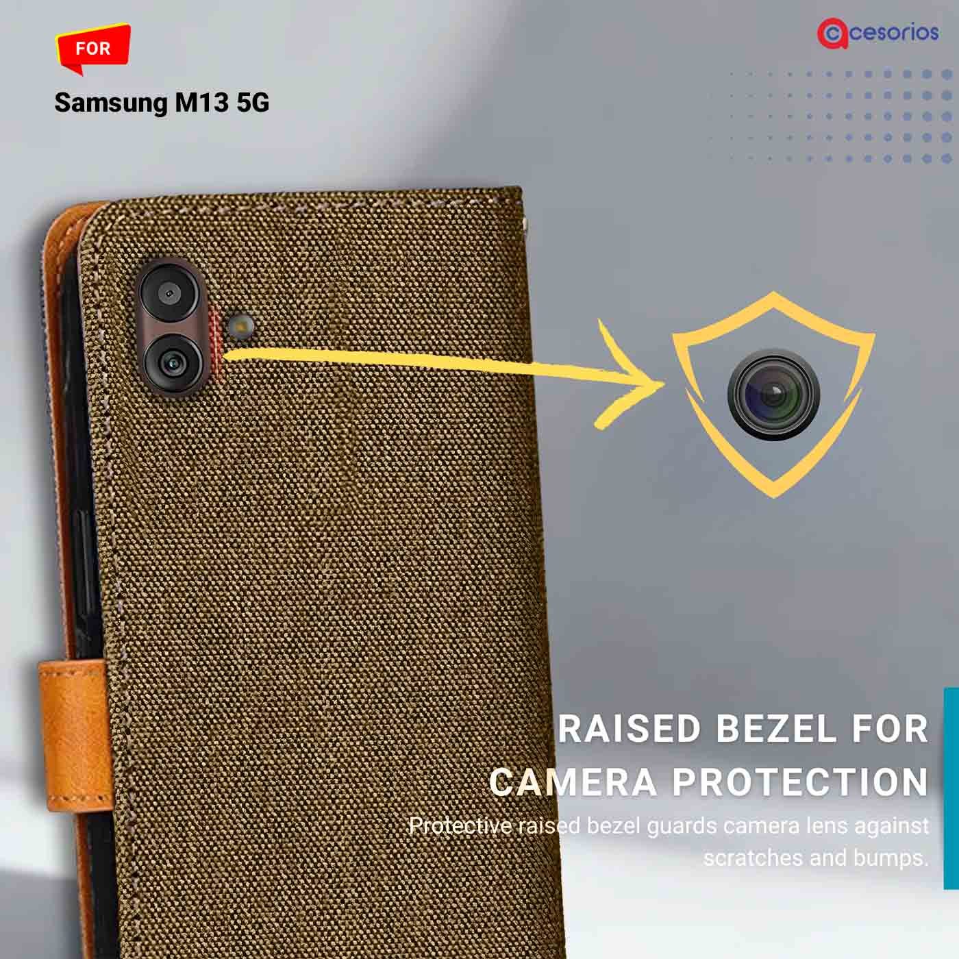 Accesorios Samsung M13 5G denim flip cover – Dark Brown – Image 2 #color_dark b