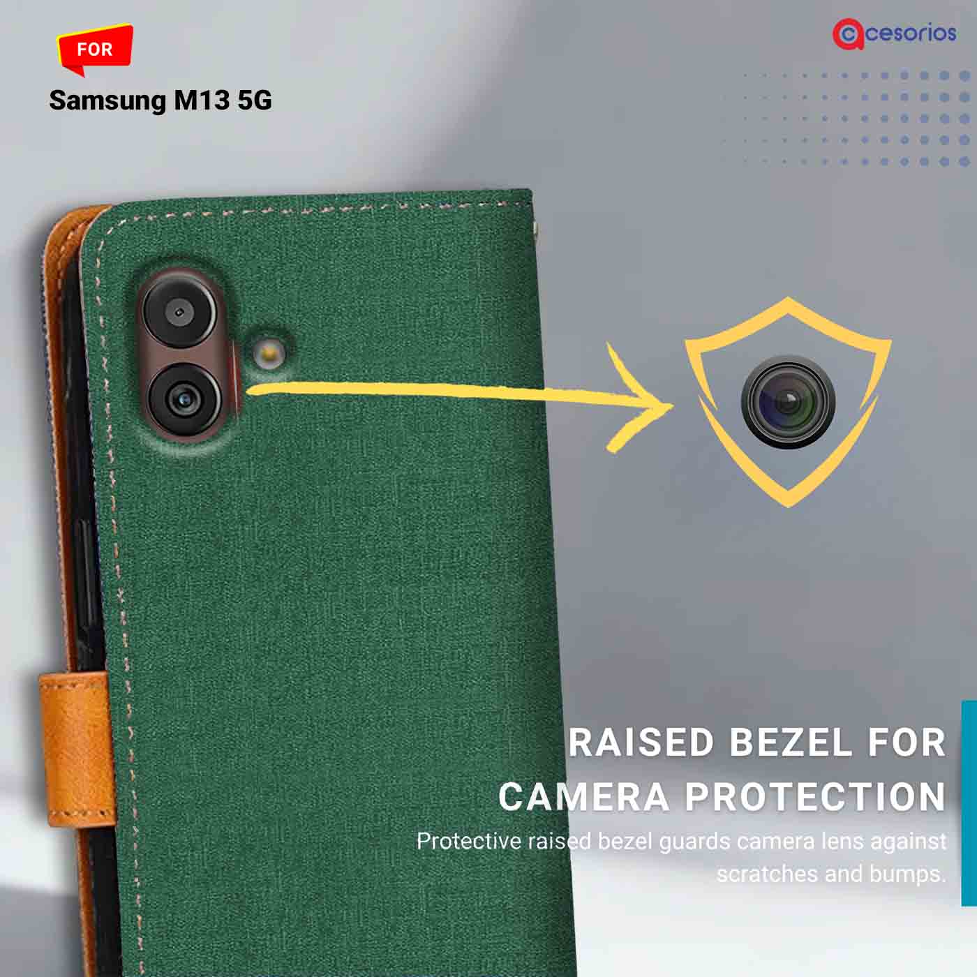 Accesorios Samsung M13 5G denim flip cover – Green – Image 2 #color_g