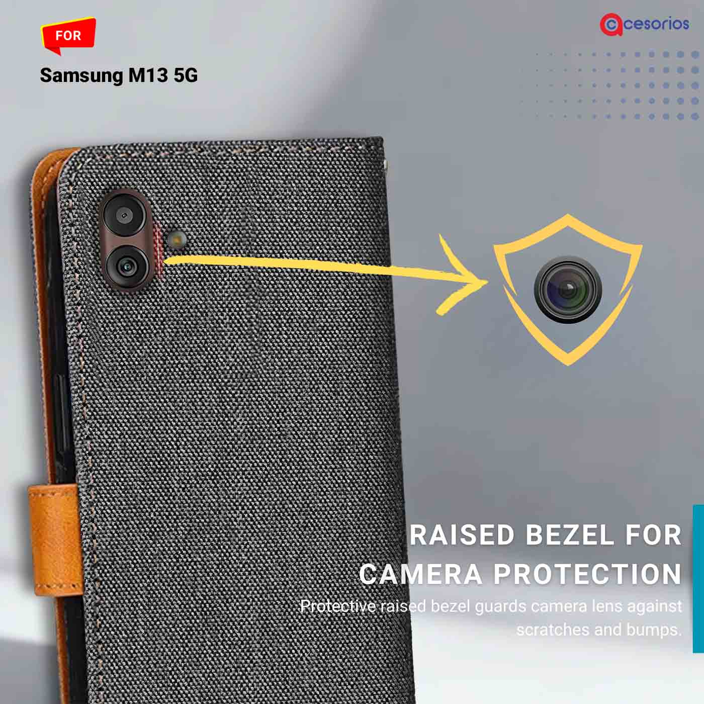 Accesorios Samsung M13 5G denim flip cover – Grey – Image 2 #color_