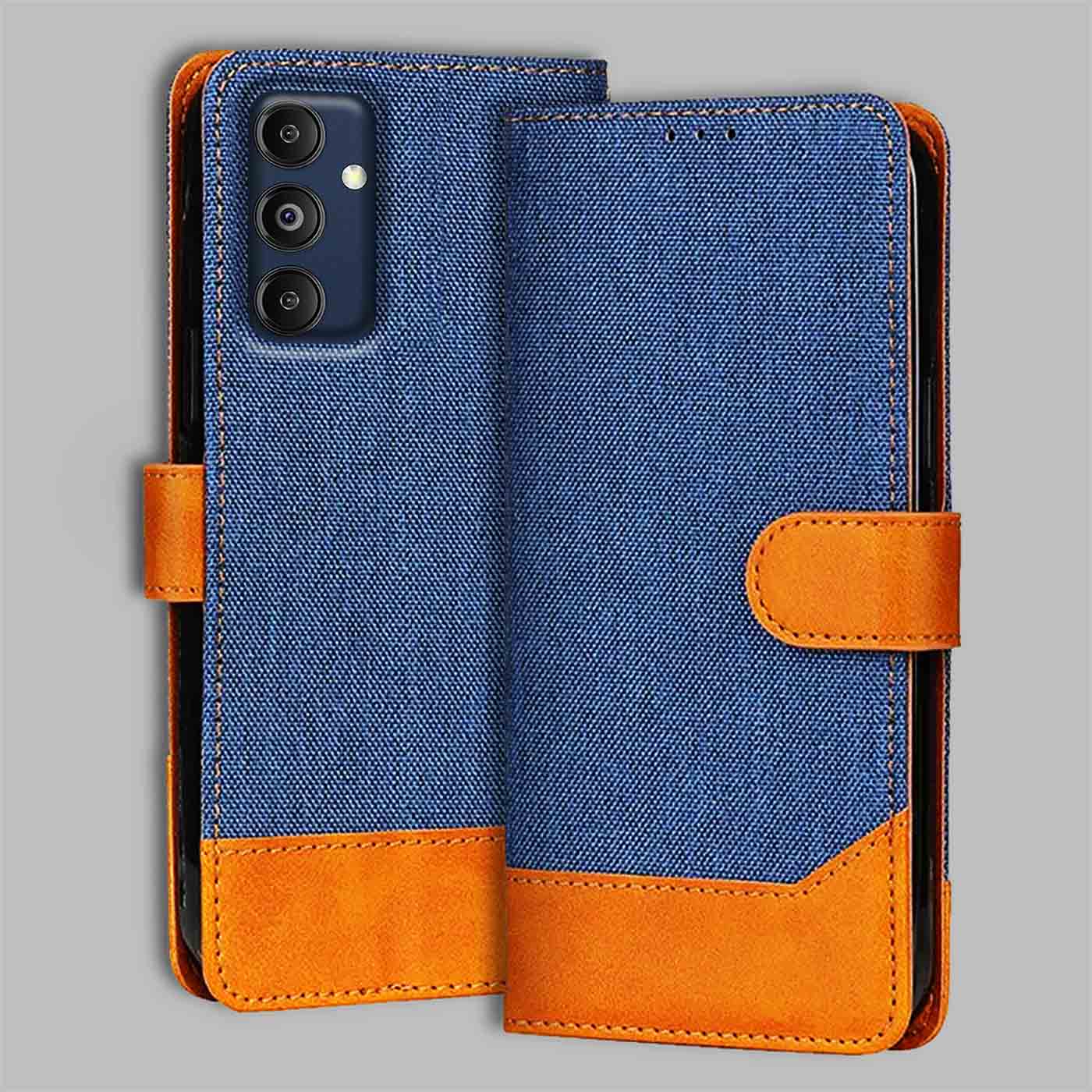 Samsung M14 5G flip cover in Blue — front view by Accesorios