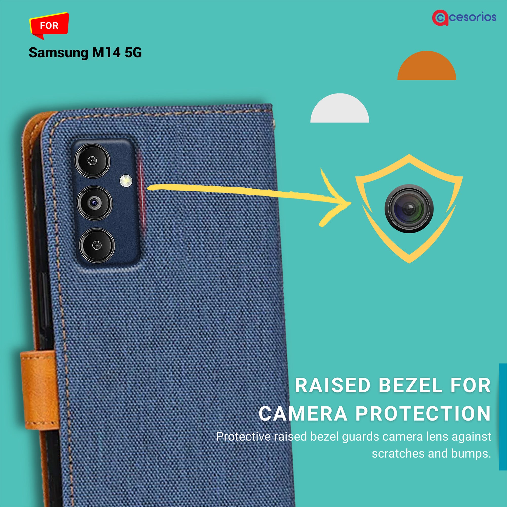 Accesorios Samsung M14 5G denim flip cover – Blue – Image 2 #color_blue